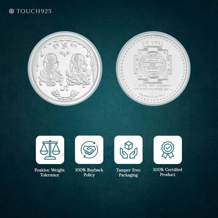 100g Lakshmi Ganesh Shubh Labh Pure 999 Silver Coin