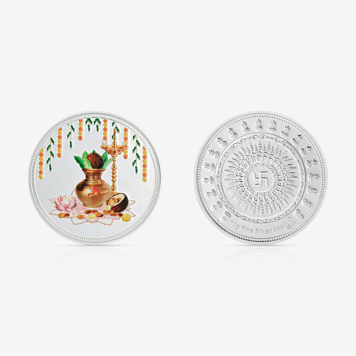 10g Kalash & Diya Pure 999 Silver Coin