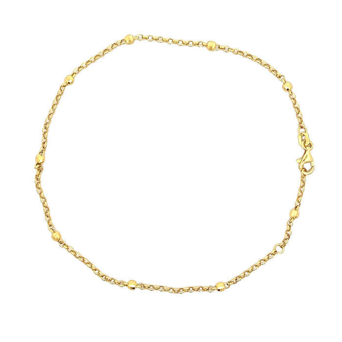 14k Yellow Gold Rollo Bead Anklet