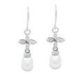 18k White Gold Fresh Water Pearl Diamond Earrings