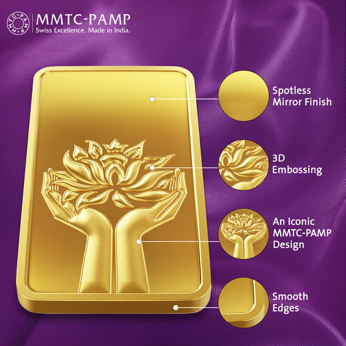 24K (999.9+) Purest 1 gm Lotus Gold Bar
