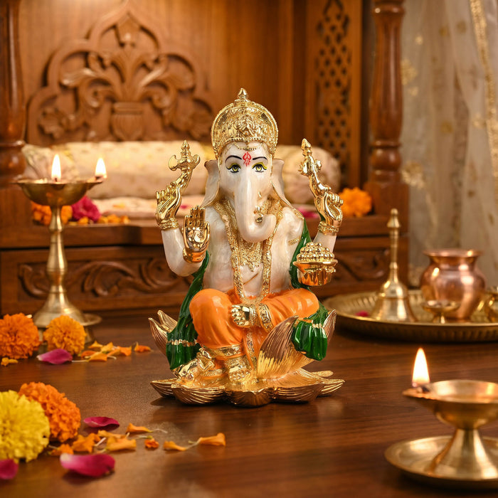 24K Gold Plated Lotus Ganesha Idol