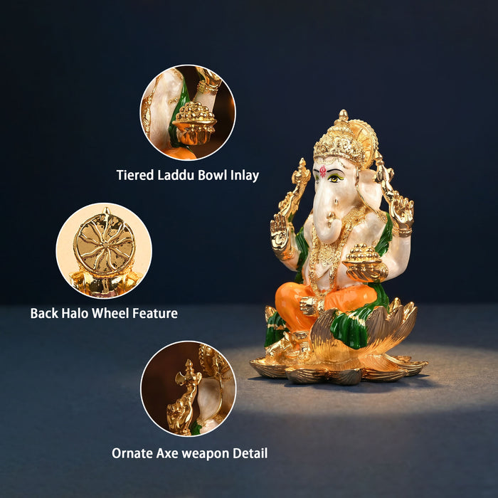 24K Gold Plated Lotus Ganesha Idol