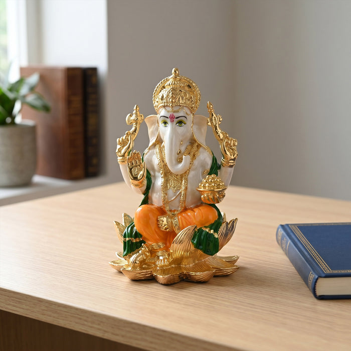 24K Gold Plated Lotus Ganesha Idol