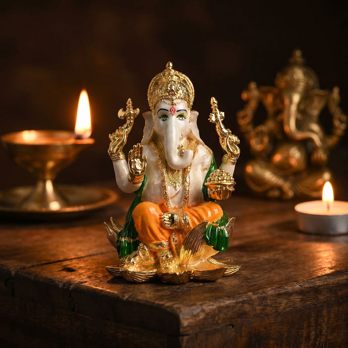 24K Gold Plated Lotus Ganesha Idol