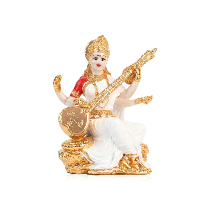 24K Gold Plated Veena Saraswati Idol