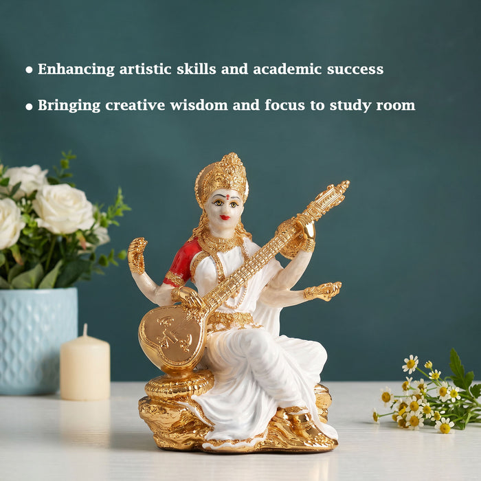 24K Gold Plated Veena Saraswati Idol