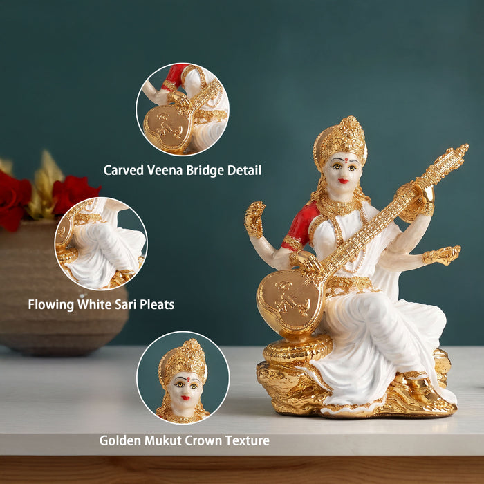 24K Gold Plated Veena Saraswati Idol