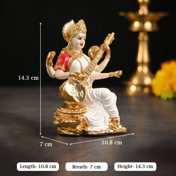 24K Gold Plated Veena Saraswati Idol