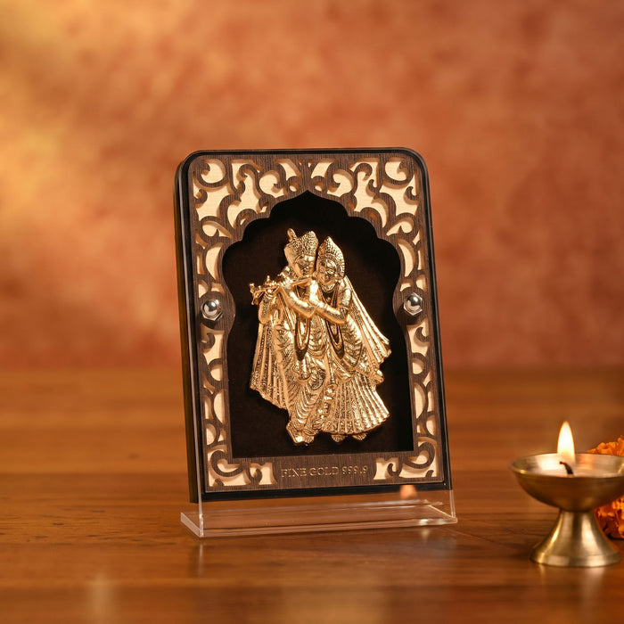 24K Gold Radha Krishna Frame With Decorative Pen Gift Box