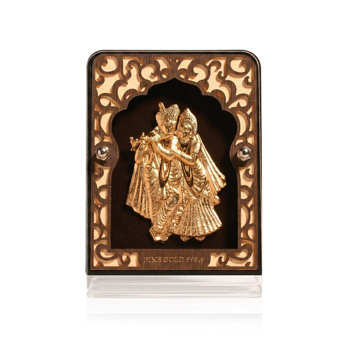 24K Gold Radha Krishna Frame With Decorative Pen Gift Box