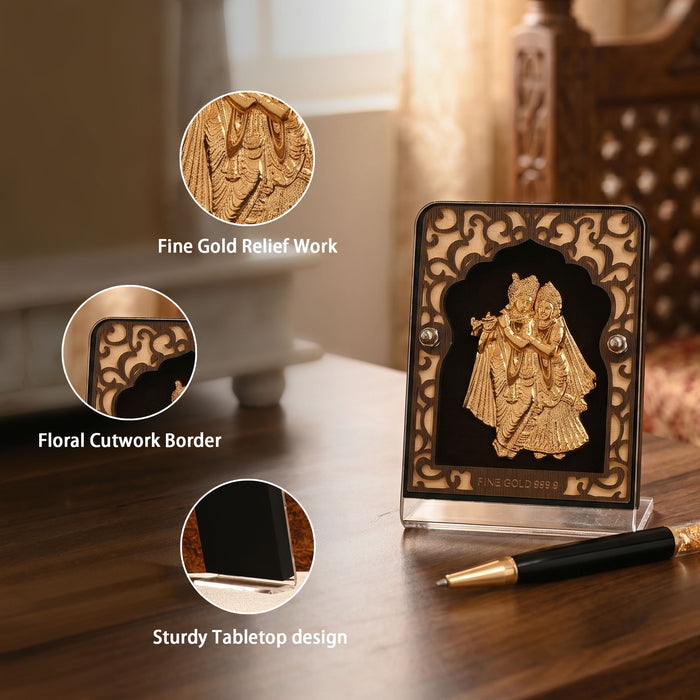 24K Gold Radha Krishna Frame With Decorative Pen Gift Box