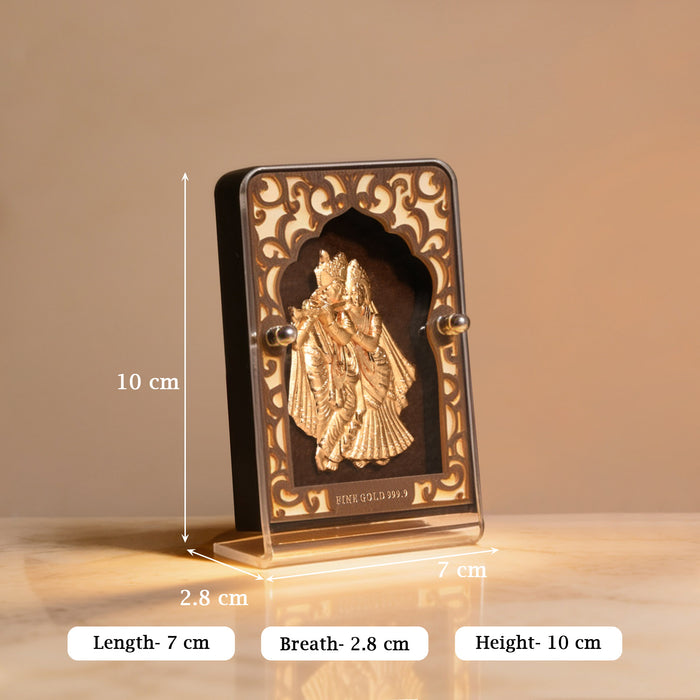 24K Gold Radha Krishna Frame With Decorative Pen Gift Box