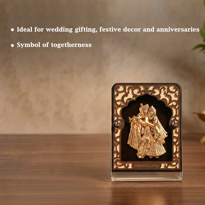 24K Gold Radha Krishna Frame With Decorative Pen Gift Box