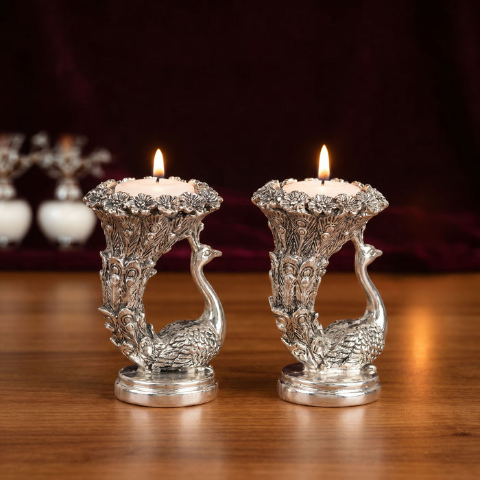 999 Silver Designer Peacock Candle Holder