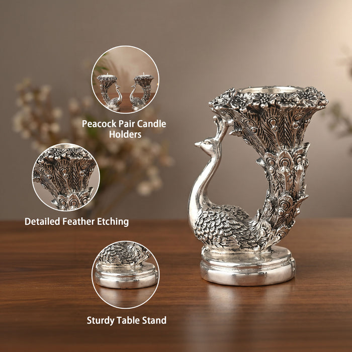 999 Silver Designer Peacock Candle Holder