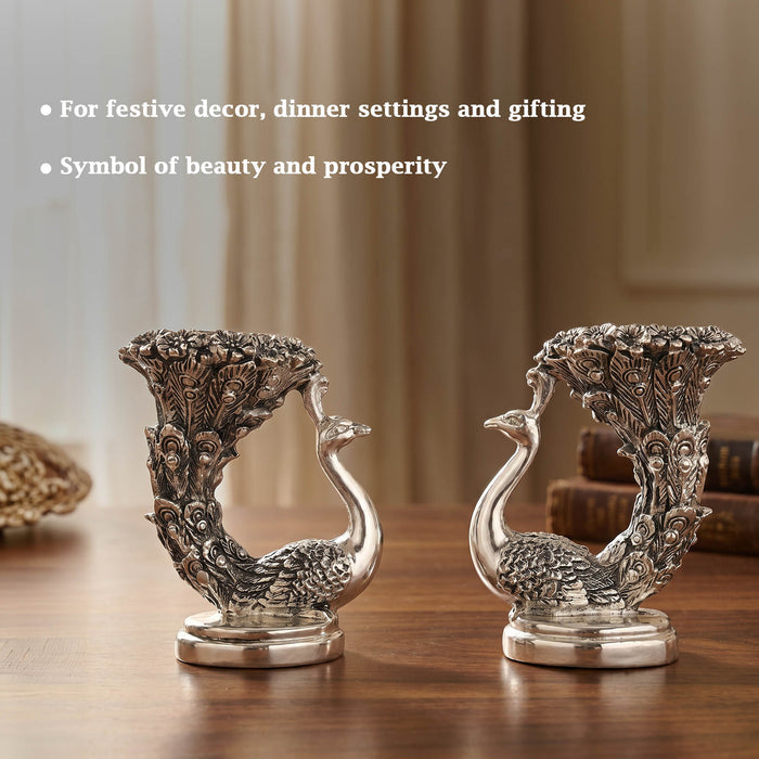 999 Silver Designer Peacock Candle Holder