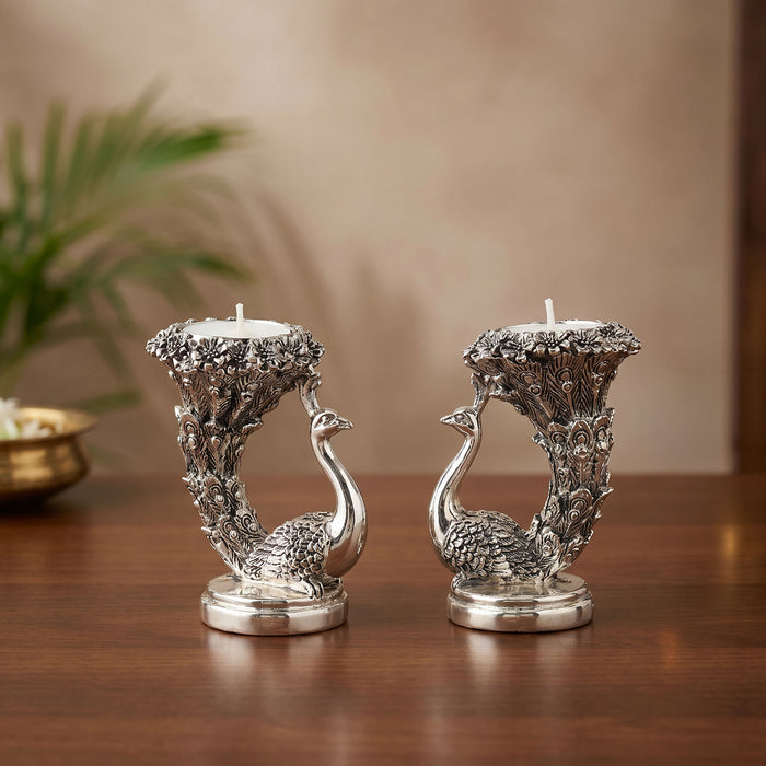999 Silver Designer Peacock Candle Holder