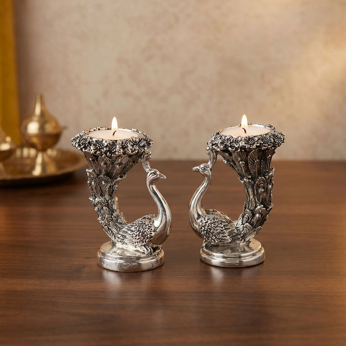 999 Silver Designer Peacock Candle Holder