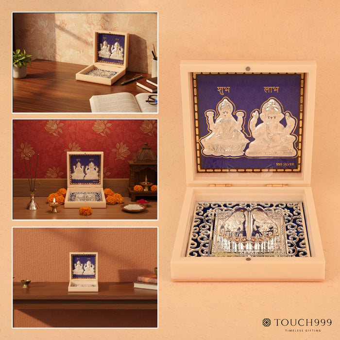 999 Silver Divya Lakshmi Ganesh Idol Gift Box