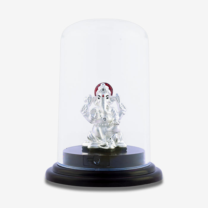 999 Silver Glass Dome Ganesha Idol