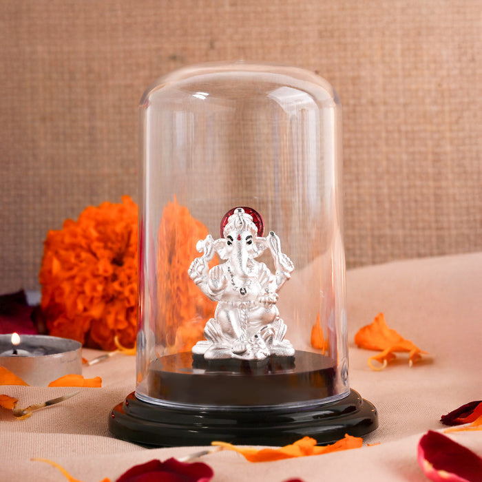 999 Silver Glass Dome Ganesha Idol