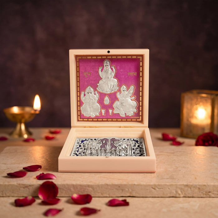 999 Silver Lakshmi Ganesh Saraswati Idol Gift Box