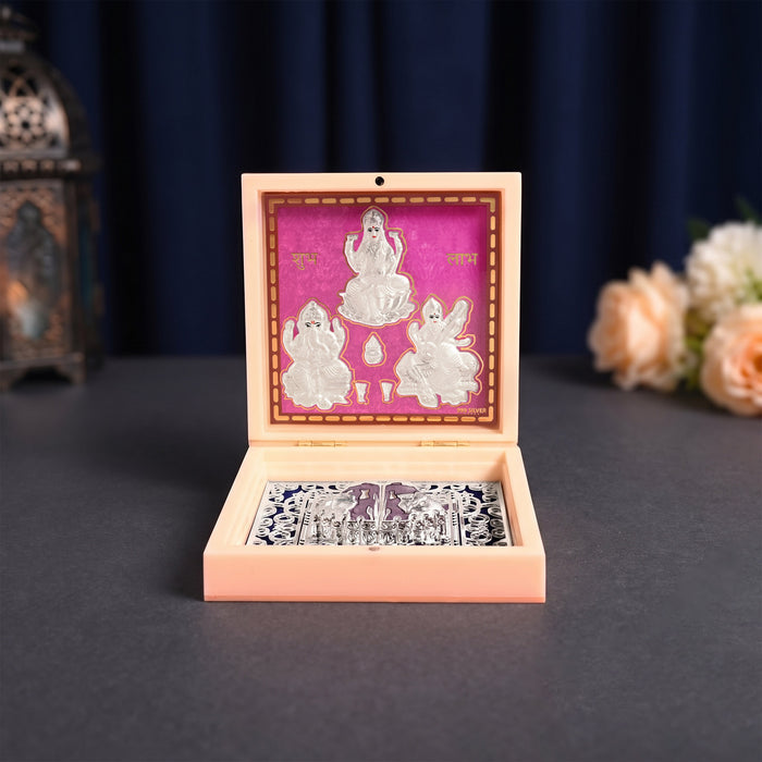 999 Silver Lakshmi Ganesh Saraswati Idol Gift Box