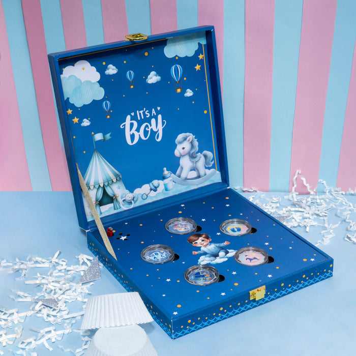 999 Silver Musical Baby Boy Coin Box (5 Coins)