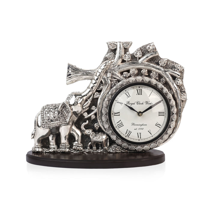 999 Silver Plated Elephant Table Clock