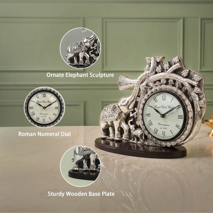 999 Silver Plated Elephant Table Clock