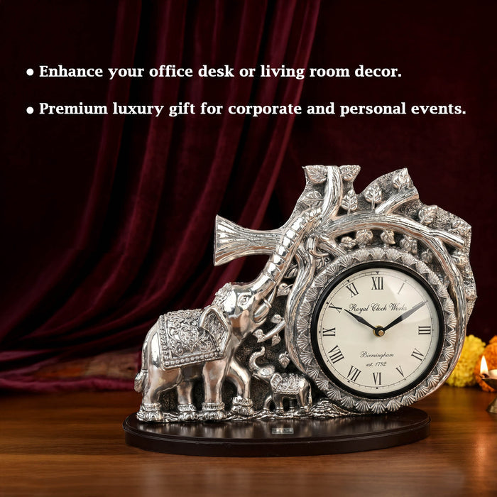 999 Silver Plated Elephant Table Clock