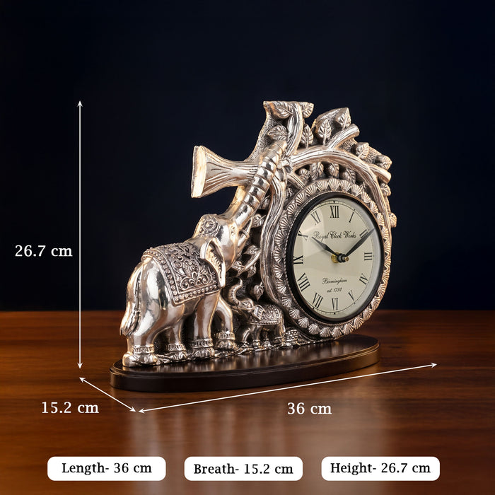 999 Silver Plated Elephant Table Clock