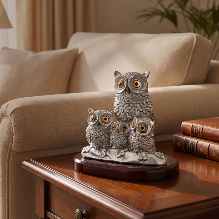 999 Silver Plated Owl Family Showpiece