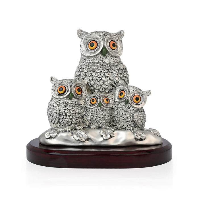 999 Silver Plated Owl Family Showpiece