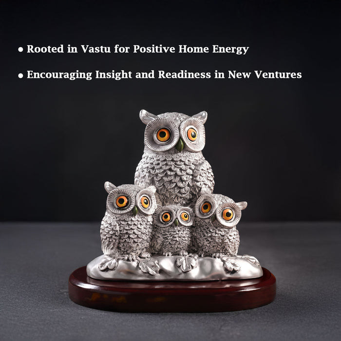 999 Silver Plated Owl Family Showpiece