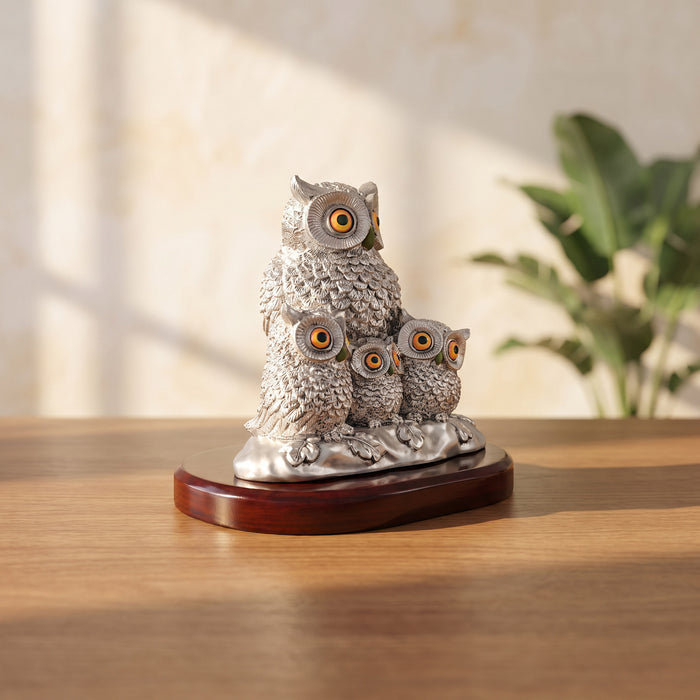 999 Silver Plated Owl Family Showpiece