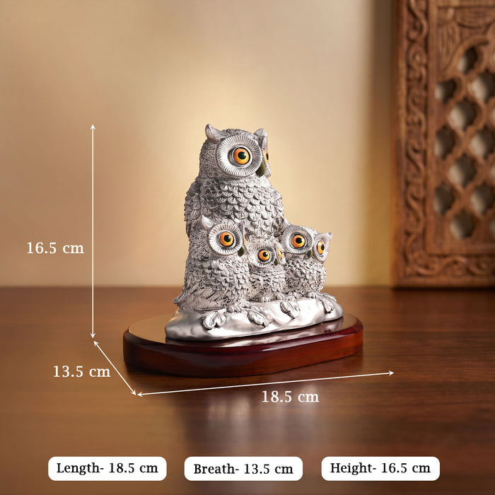 999 Silver Plated Owl Family Showpiece