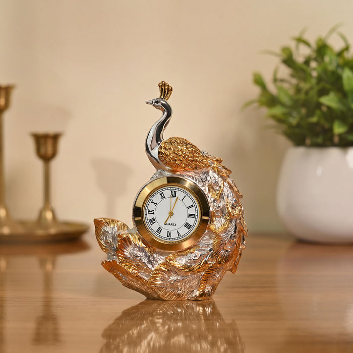 999 Silver Plated Peacock Table Clock