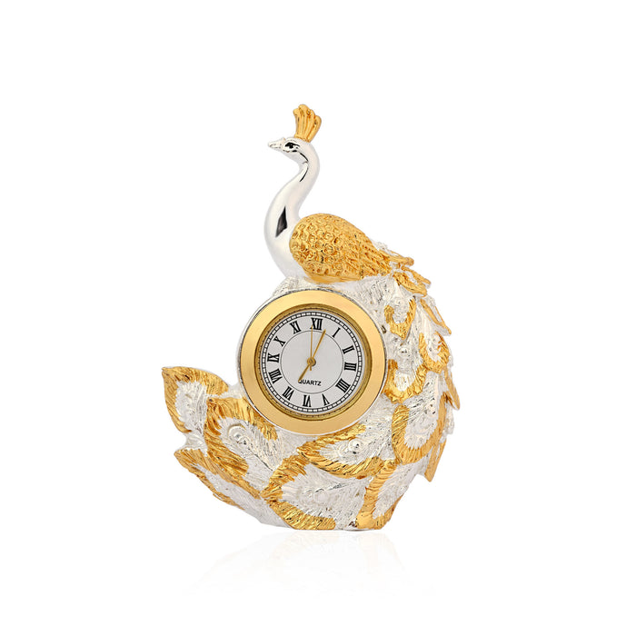999 Silver Plated Peacock Table Clock