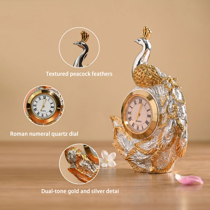 999 Silver Plated Peacock Table Clock