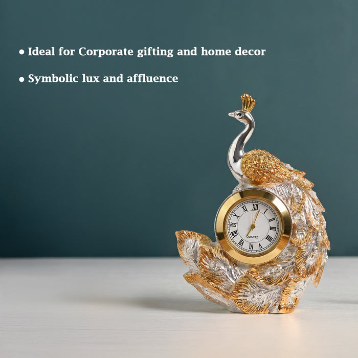 999 Silver Plated Peacock Table Clock