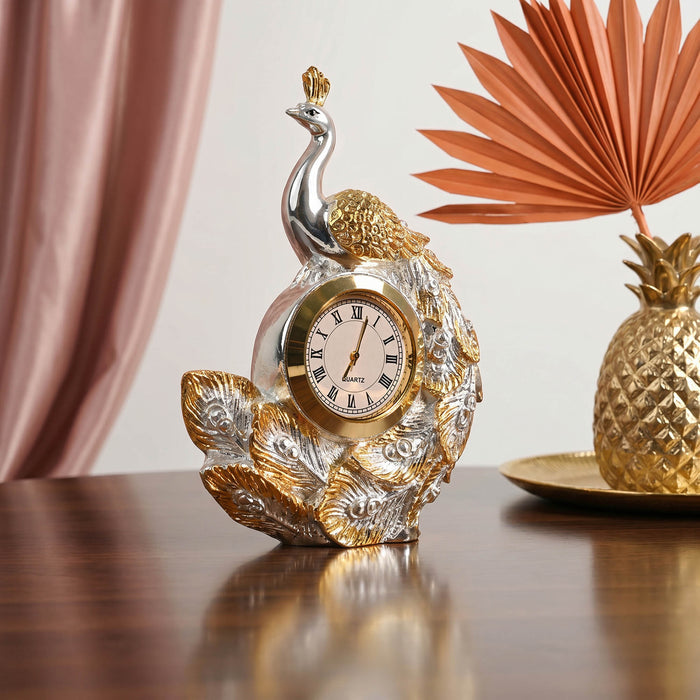 999 Silver Plated Peacock Table Clock