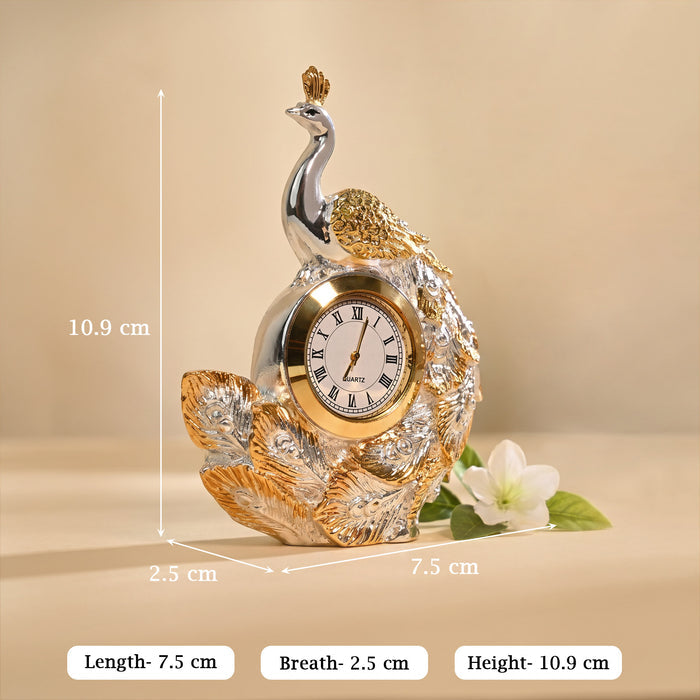 999 Silver Plated Peacock Table Clock