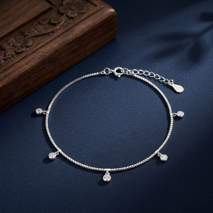 Bezel Solitaire CZ Charm Anklet