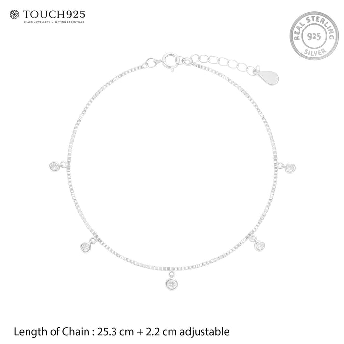 Bezel Solitaire CZ Charm Anklet