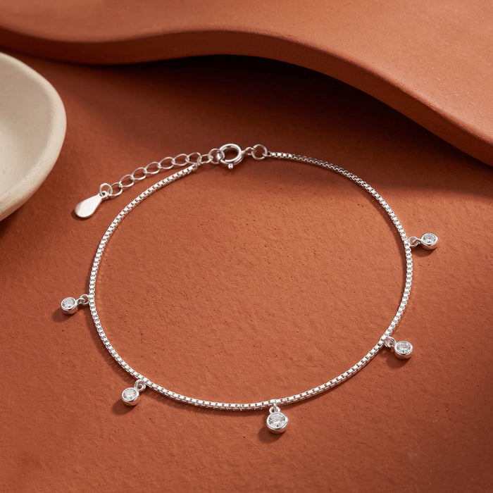 Bezel Solitaire CZ Charm Anklet