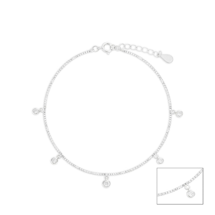 Bezel Solitaire CZ Charm Anklet