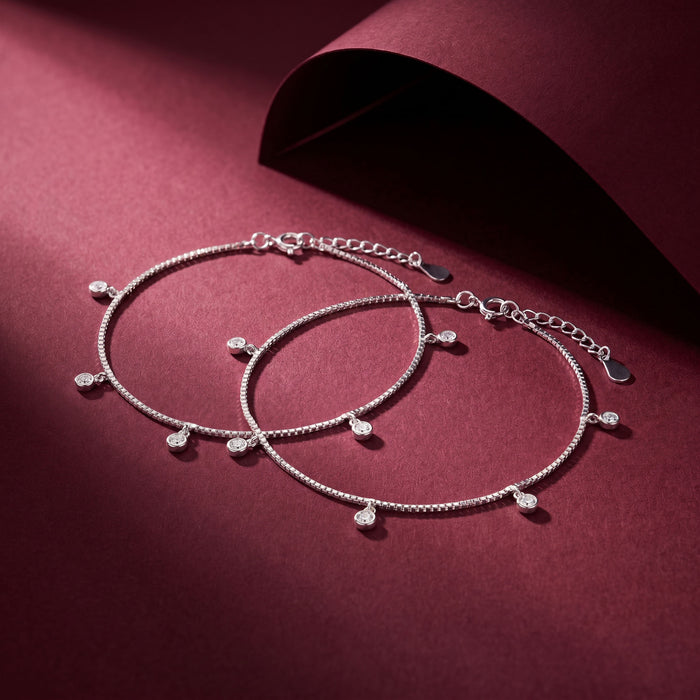 Bezel Solitaire CZ Charm Anklet