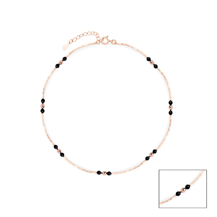 Black Beaded Silver Anklet